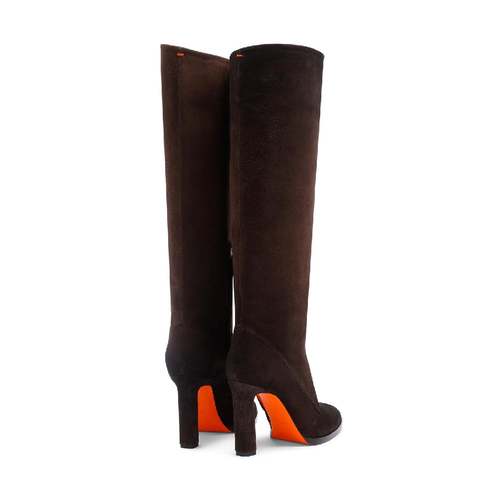 Santoni Stivale tacco alto da donna in suede testa di moro Acquista Ora