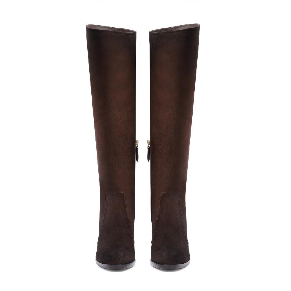 Santoni Stivale tacco alto da donna in suede testa di moro Acquista Ora