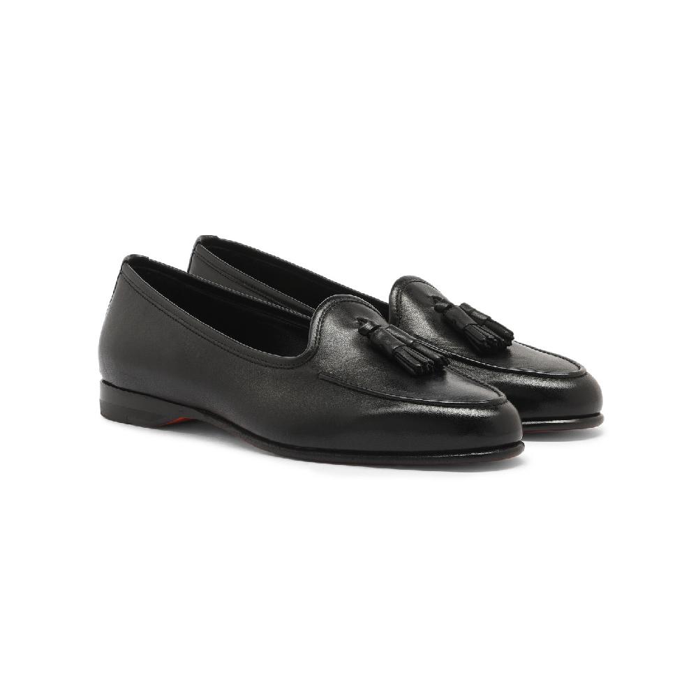 Santoni Mocassino Andrea con nappe da donna in pelle nera Offerta