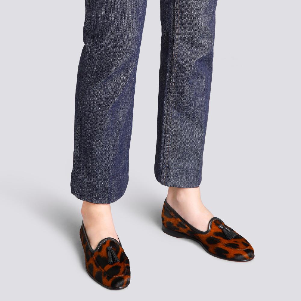 Santoni Mocassino Andrea con nappe da donna in cavallino animalier Economico