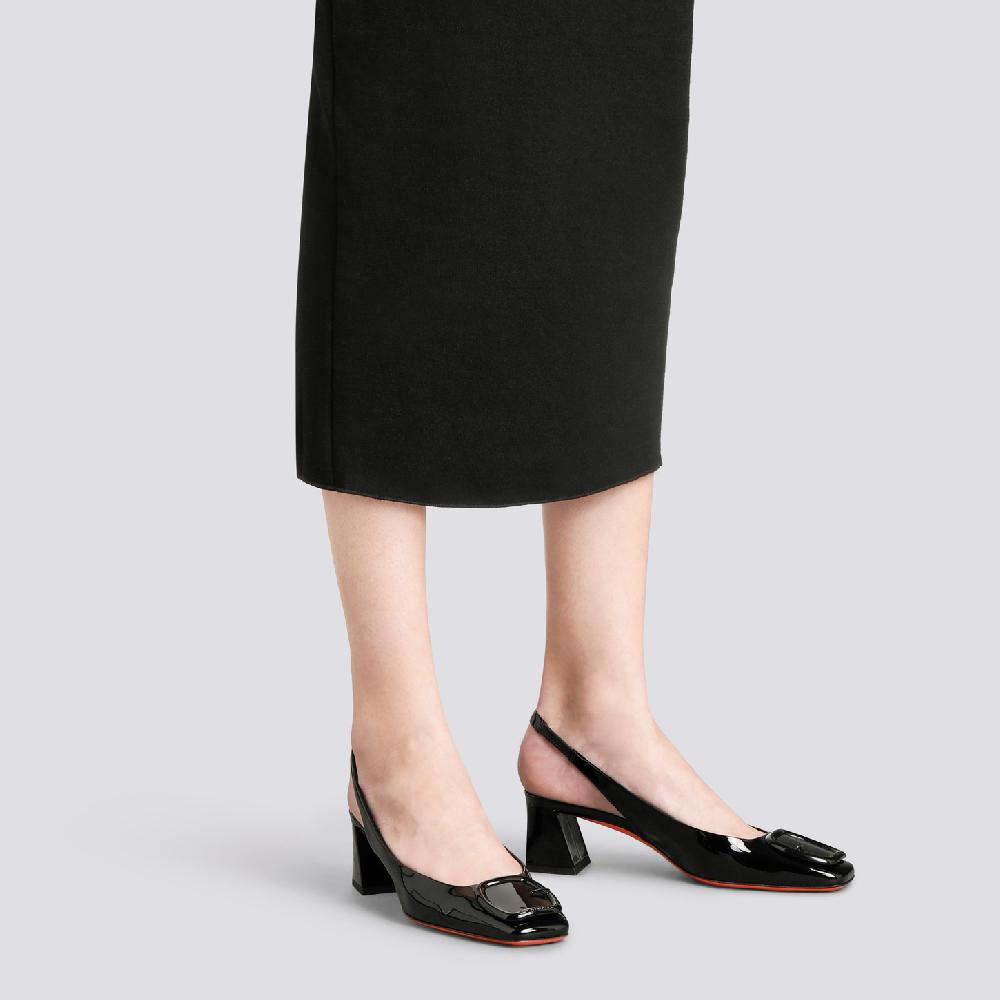 Santoni Slingback tacco medio da donna in vernice nera In Vendita