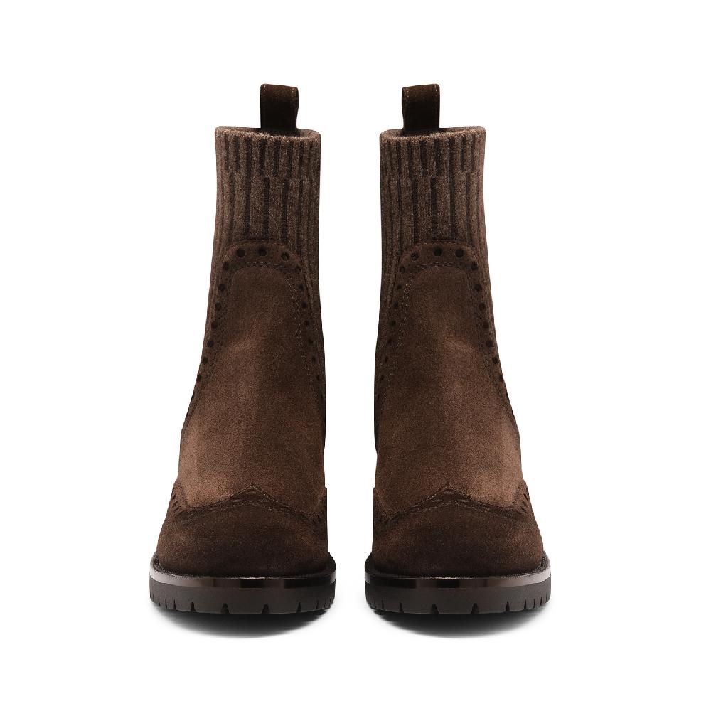 Santoni Stivaletto tacco basso da donna in suede testa di moro Negozio