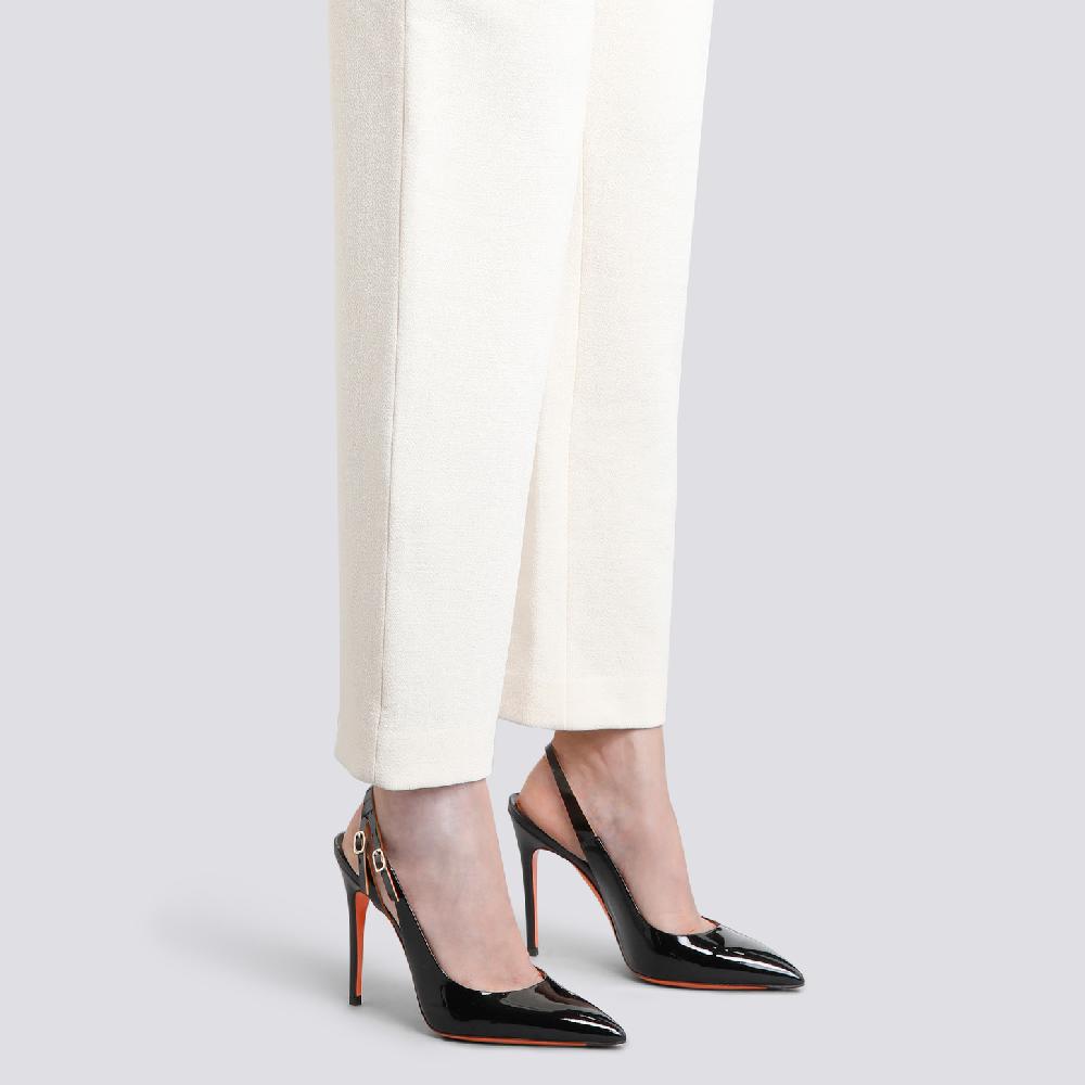Santoni Slingback tacco alto da donna in vernice nera In Saldo