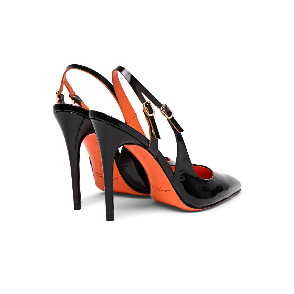 Santoni Slingback tacco alto da donna in vernice nera In Saldo