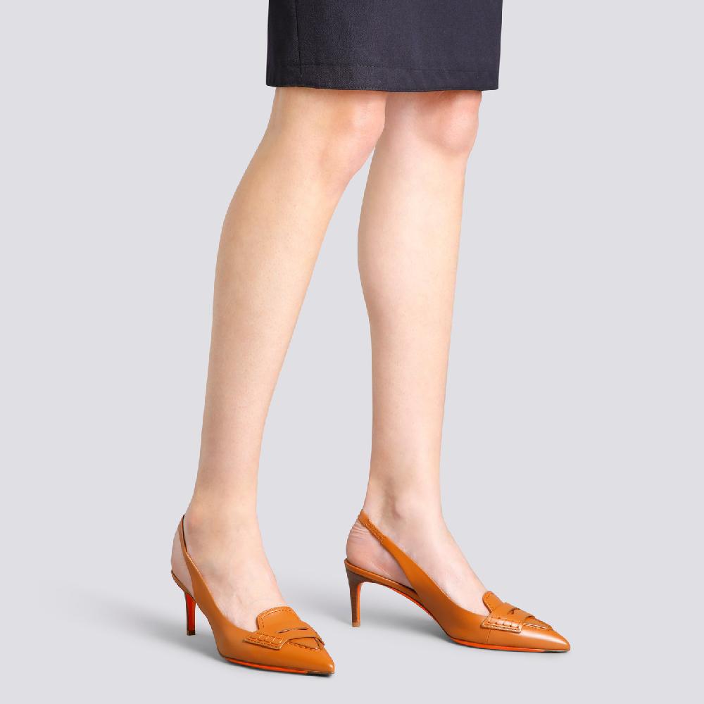 Santoni Décolletés tacco medio da donna in pelle marrone chiaro Nuova
