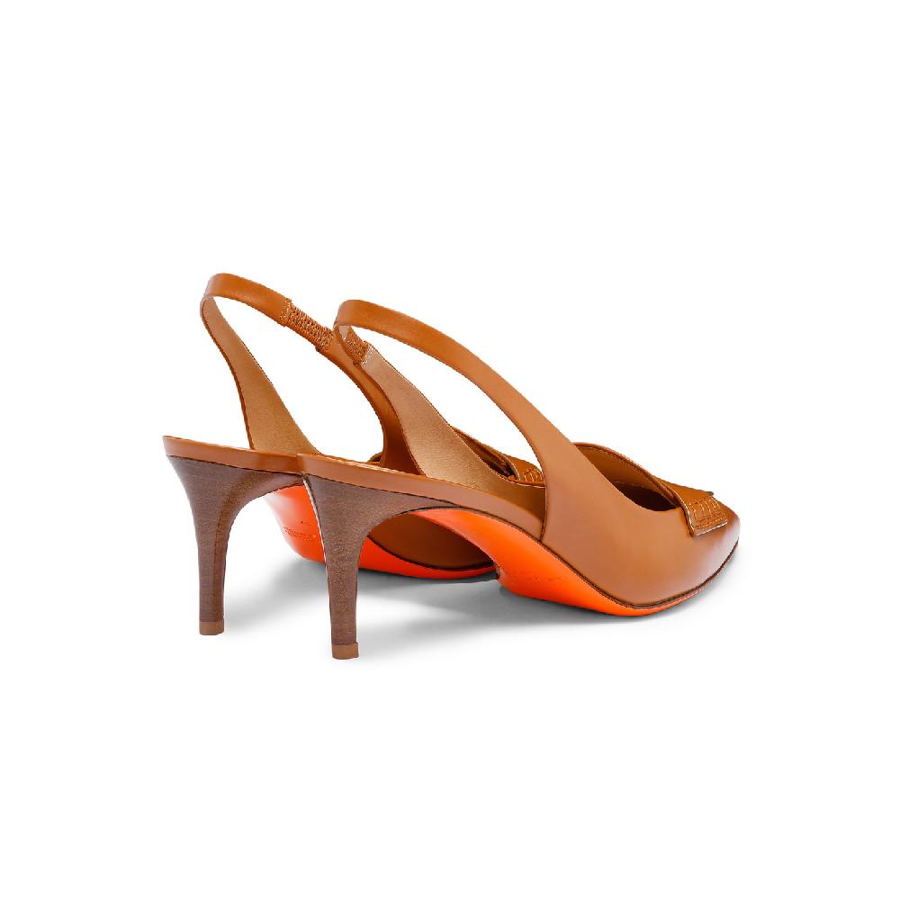 Santoni Décolletés tacco medio da donna in pelle marrone chiaro Nuova