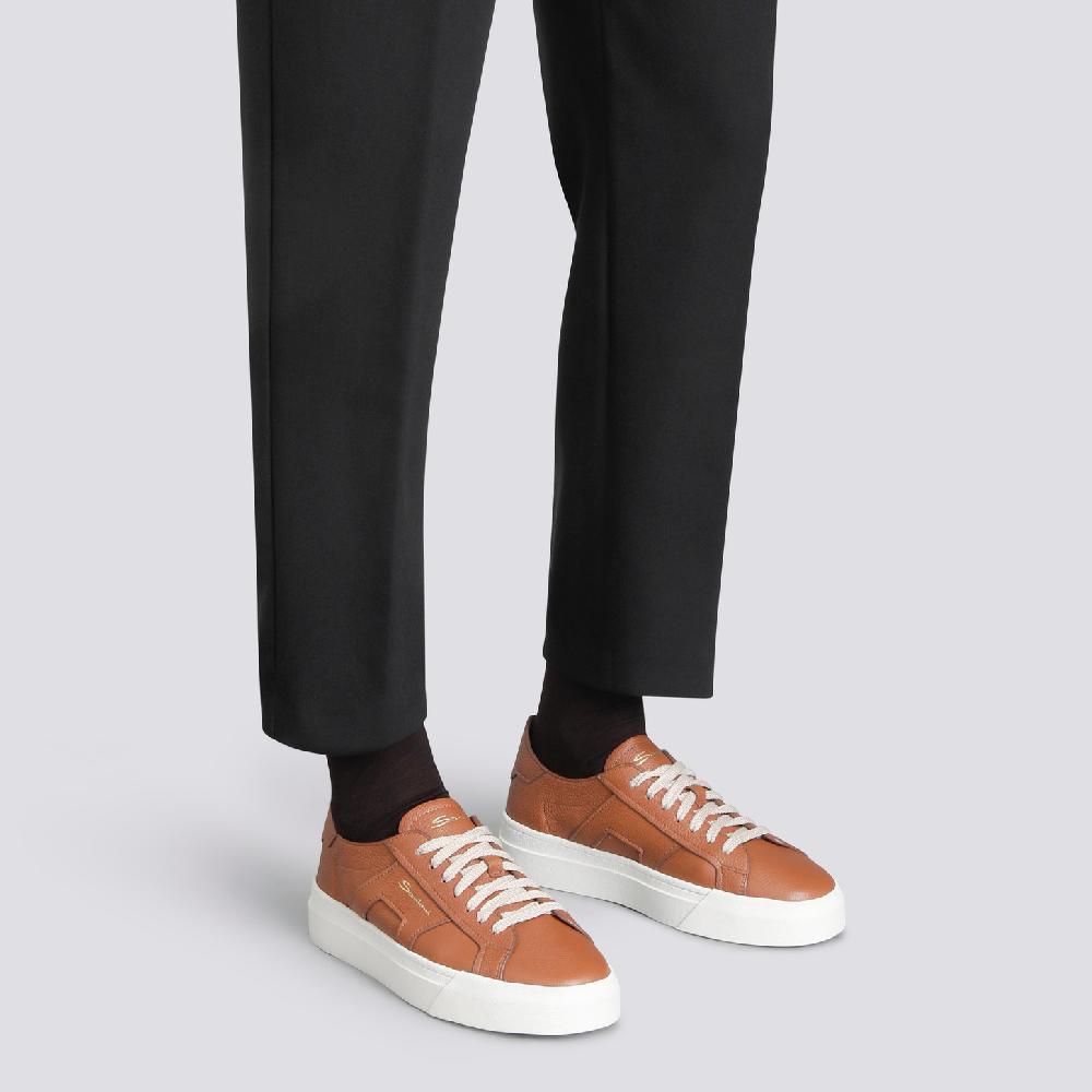 Santoni Double Buckle Sneaker da donna in pelle bottalata marrone In Linea
