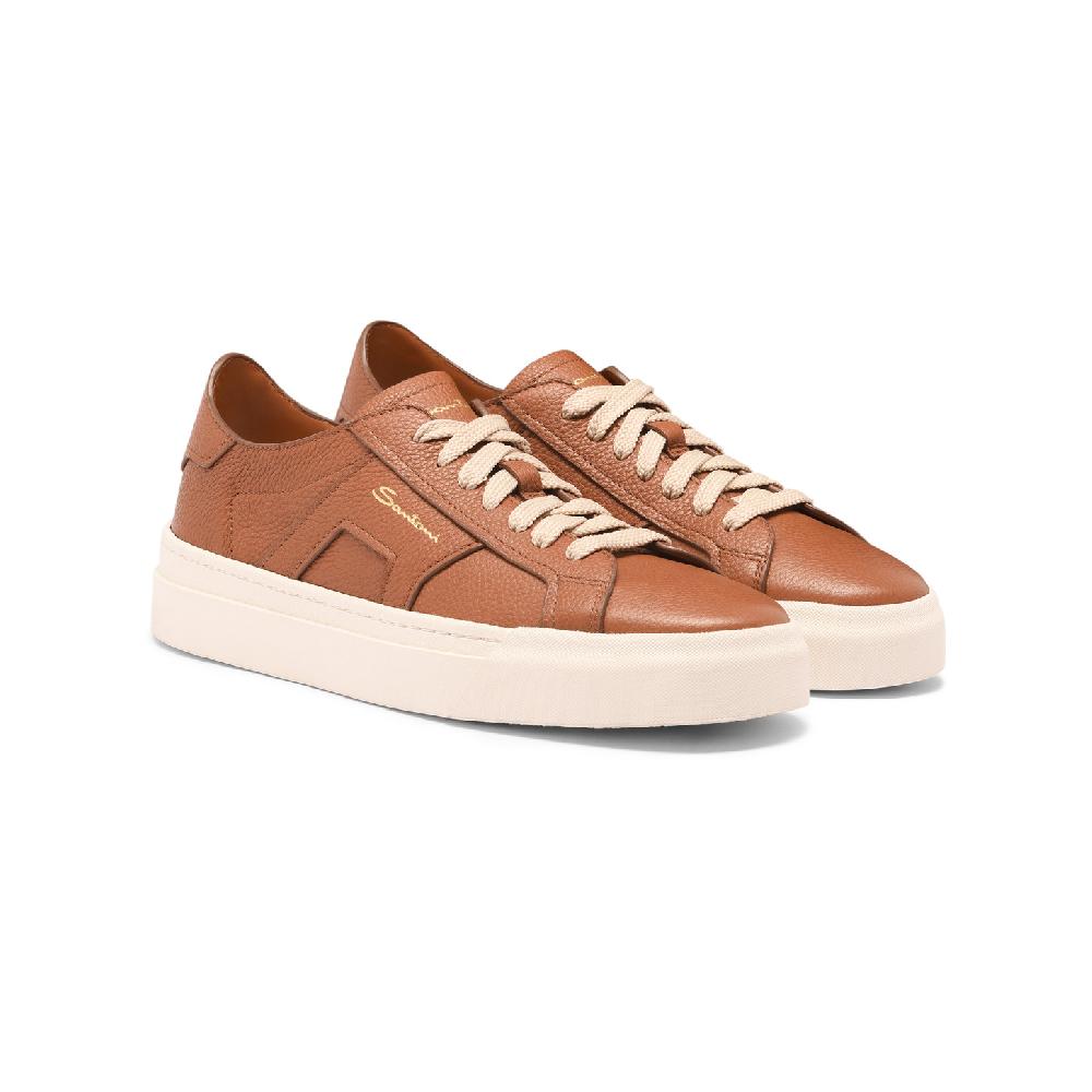 Santoni Double Buckle Sneaker da donna in pelle bottalata marrone In Linea
