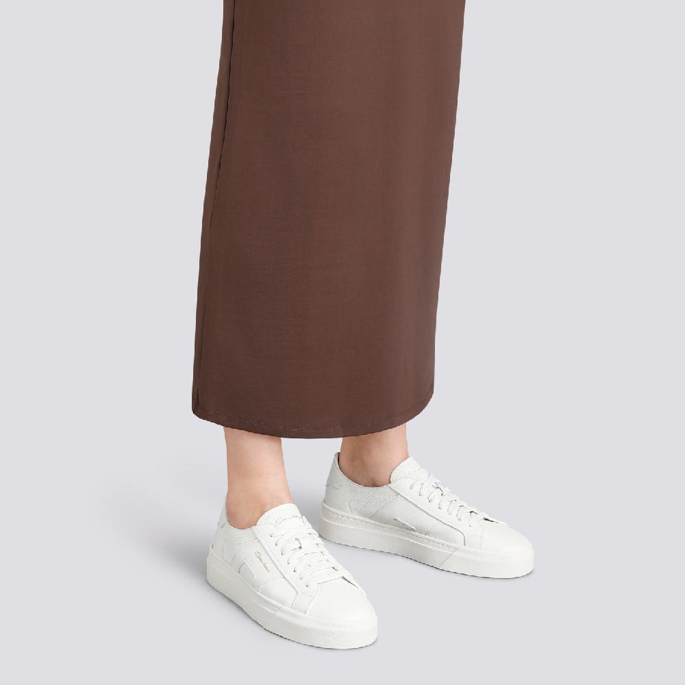Santoni Double Buckle Sneaker da donna in pelle bottalata bianca Nuovo