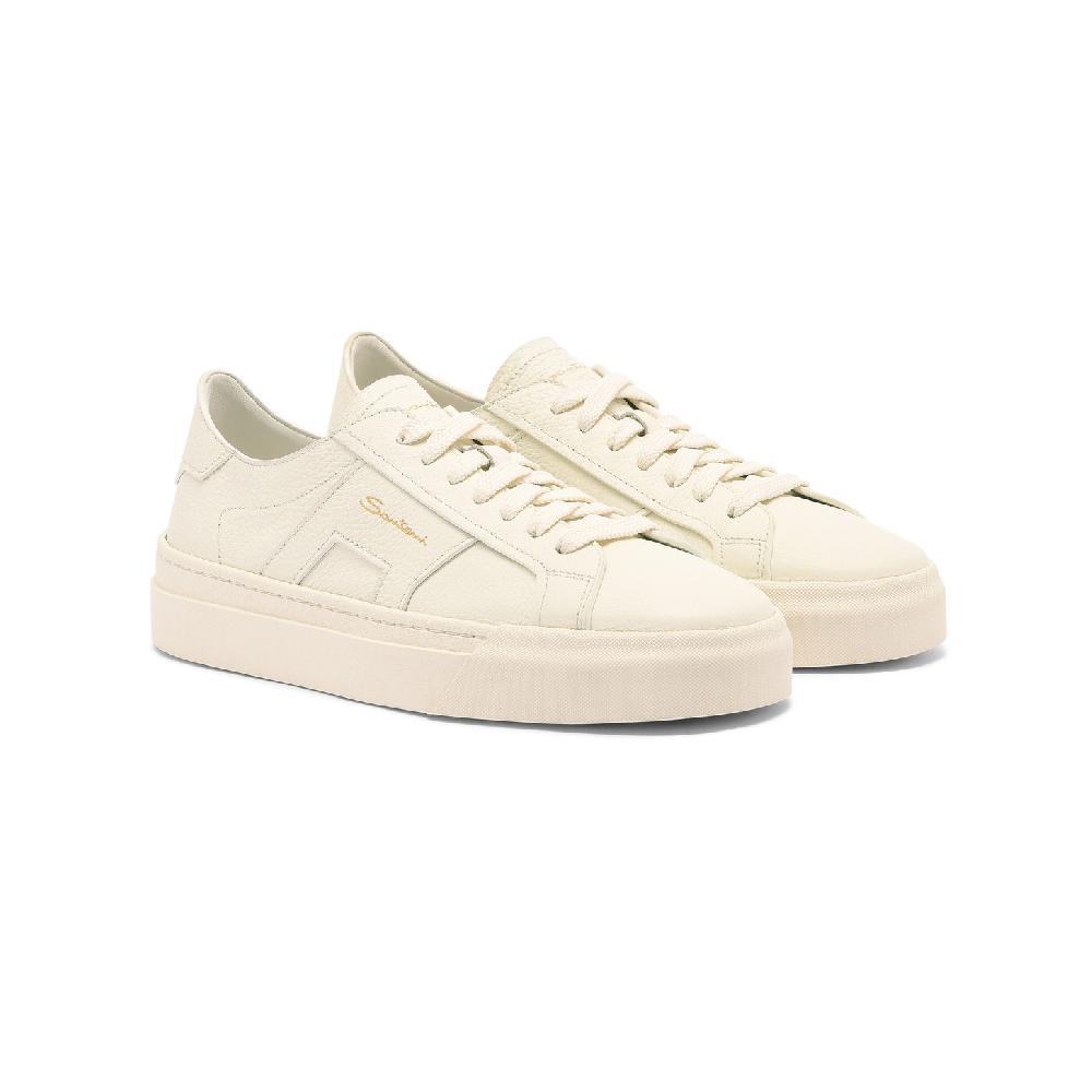 Santoni Double Buckle Sneaker da donna in pelle bottalata bianca Nuovo