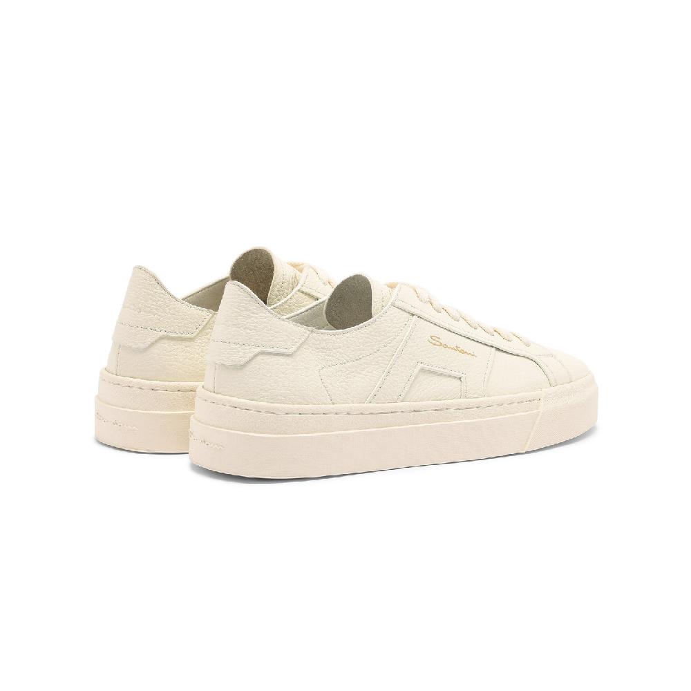 Santoni Double Buckle Sneaker da donna in pelle bottalata bianca Nuovo