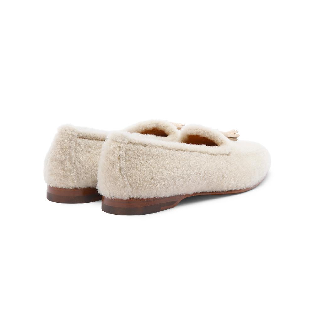Santoni Mocassino Andrea con nappe da donna in pelliccia beige Spedizione Gratuita