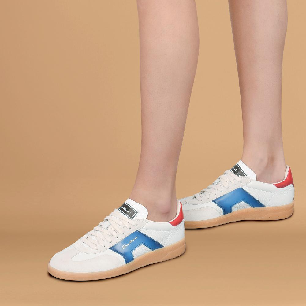 Santoni DBS Oly sneaker da donna in pelle e suede bianco blu e rosso Negozi Online