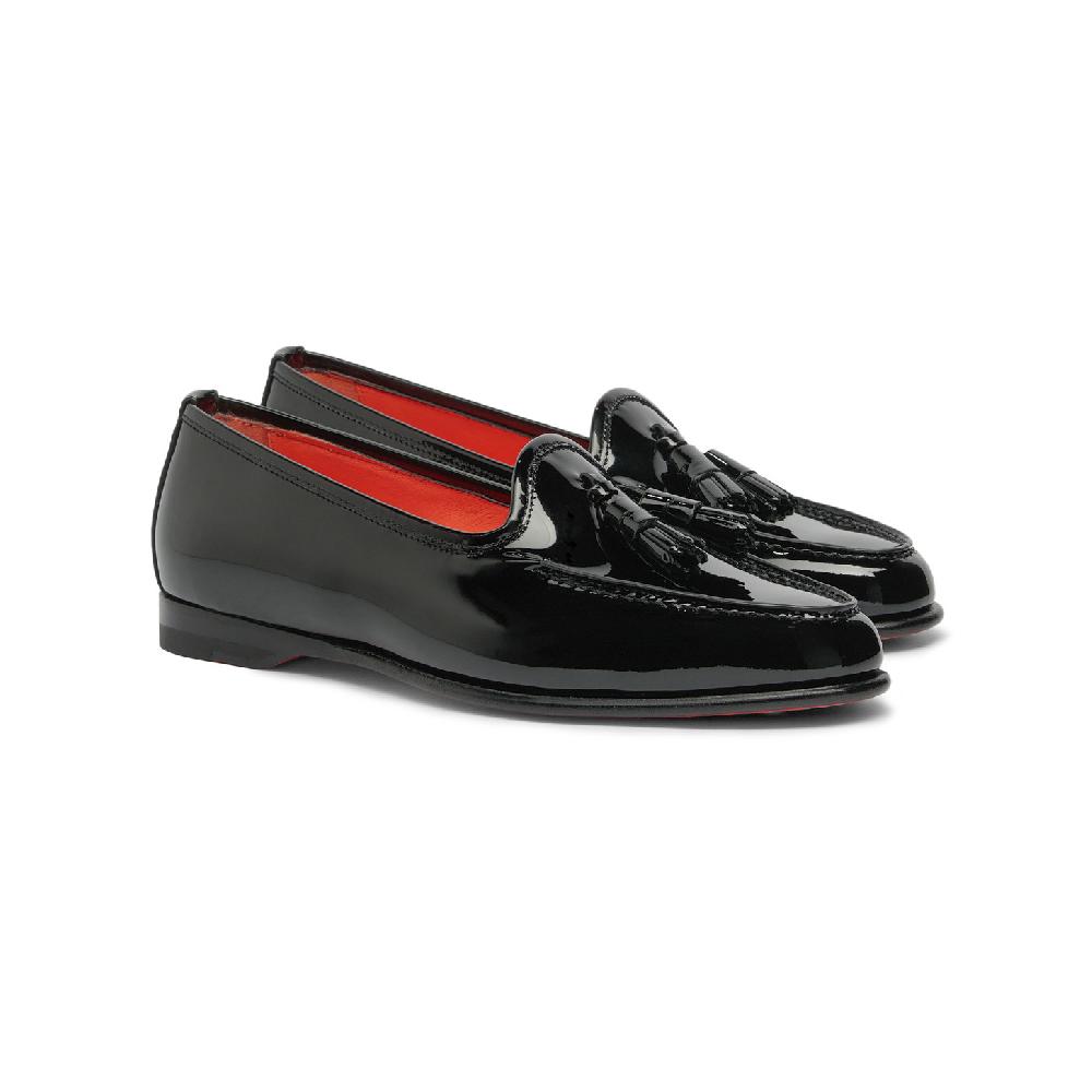 Santoni Mocassino Andrea con nappe da donna in vernice nera Affare Del Giorno