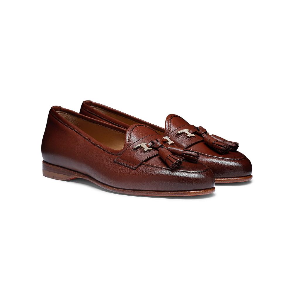 Santoni Mocassino Andrea con nappe da donna in nappa marrone Sottocosto