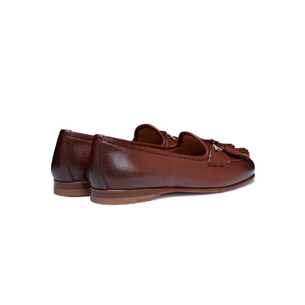 Santoni Mocassino Andrea con nappe da donna in nappa marrone Sottocosto