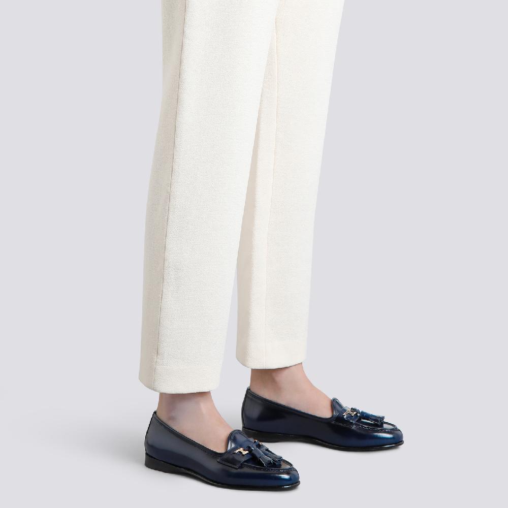 Santoni Mocassino Andrea con nappe da donna in pelle blu Convenienza
