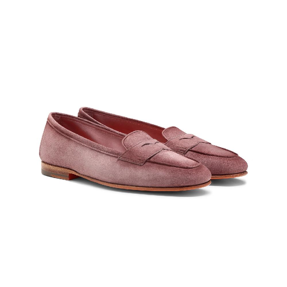 Santoni Mocassino Carla da donna in suede rosa Presa