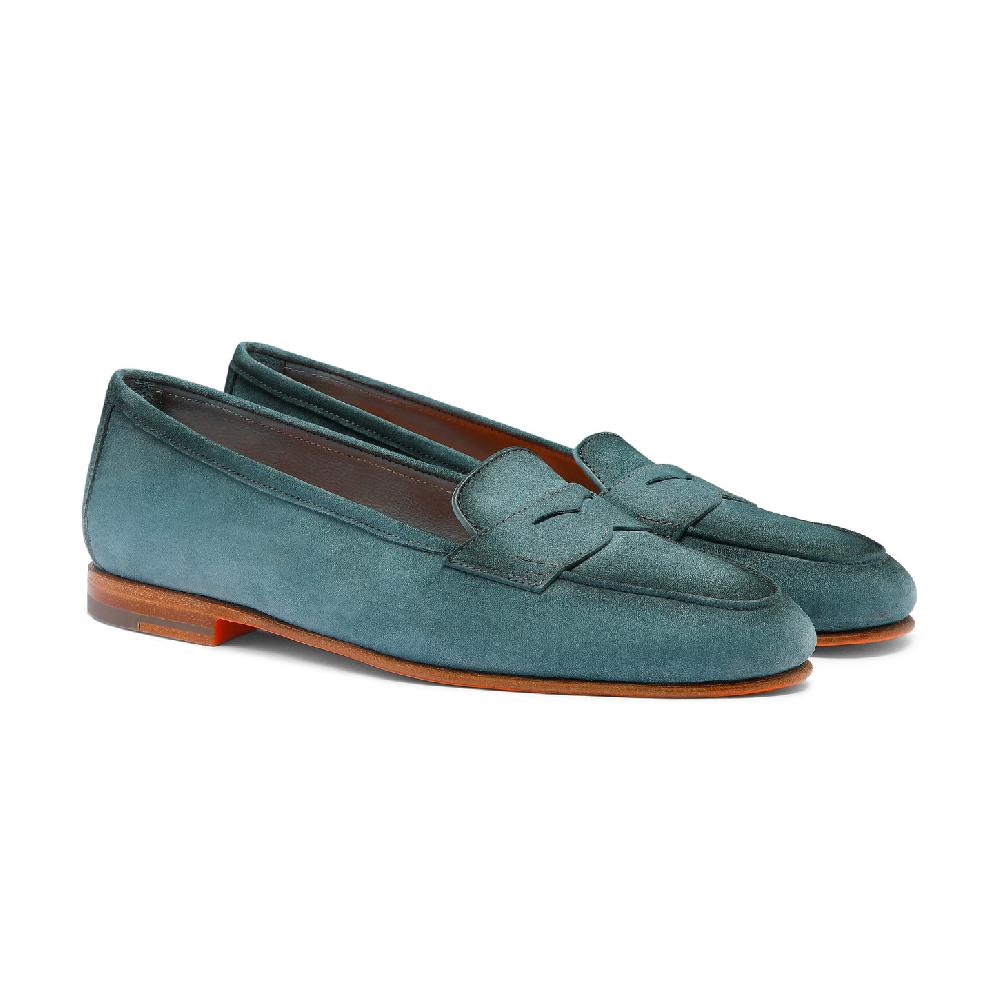 Santoni Mocassino Carla da donna in suede azzurro Sconto