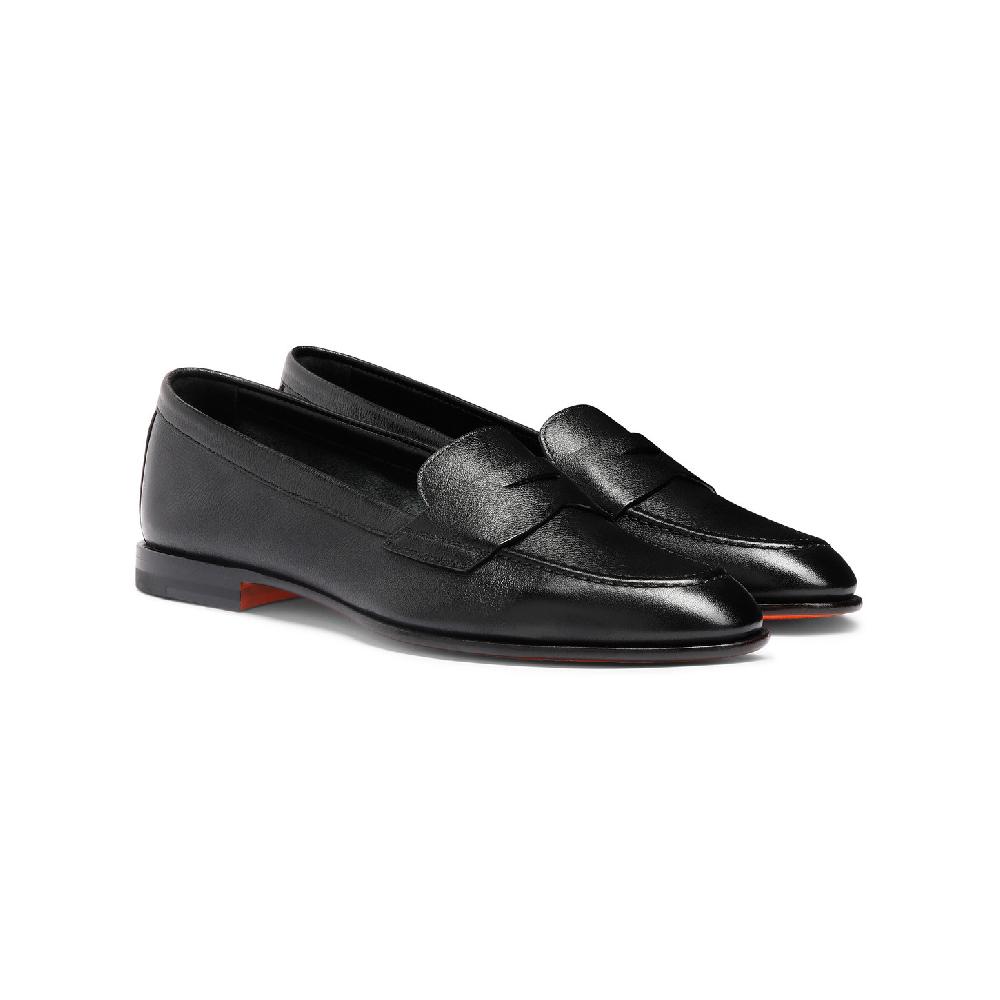 Santoni Mocassino penny da donna in pelle nera In Vendita