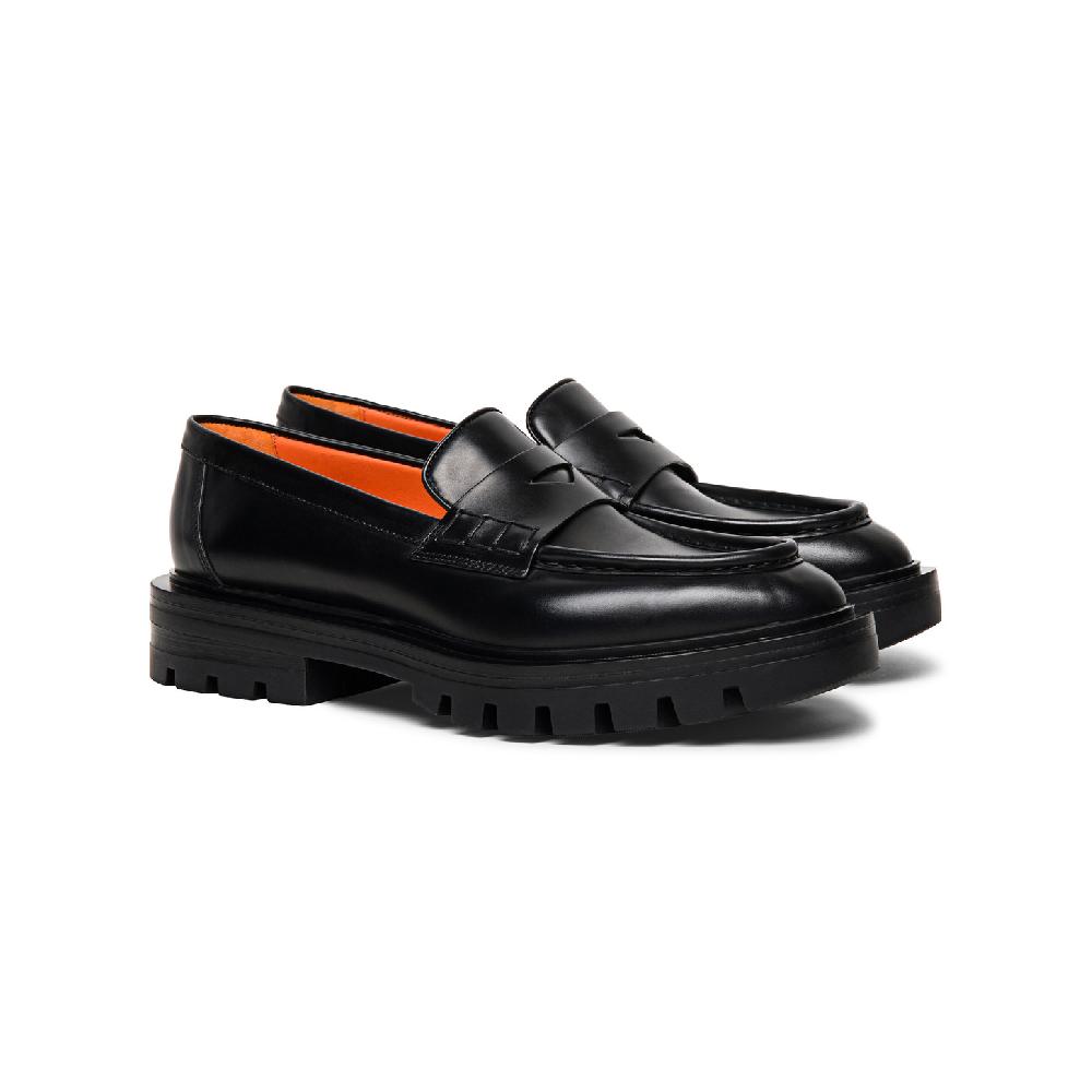 Santoni Mocassino penny da donna in pelle anticata nera Hotsell