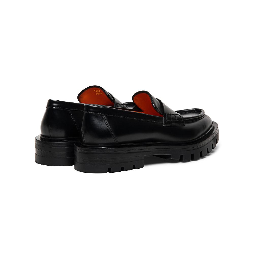 Santoni Mocassino penny da donna in pelle anticata nera Hotsell