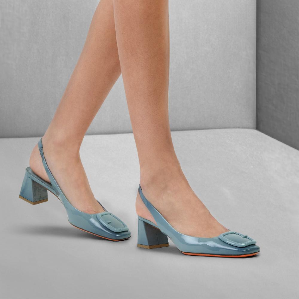 Santoni Slingback tacco medio da donna in vernice azzurra Vendita Economica