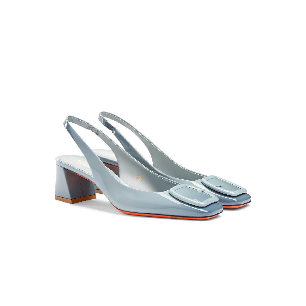 Santoni Slingback tacco medio da donna in vernice azzurra Vendita Economica