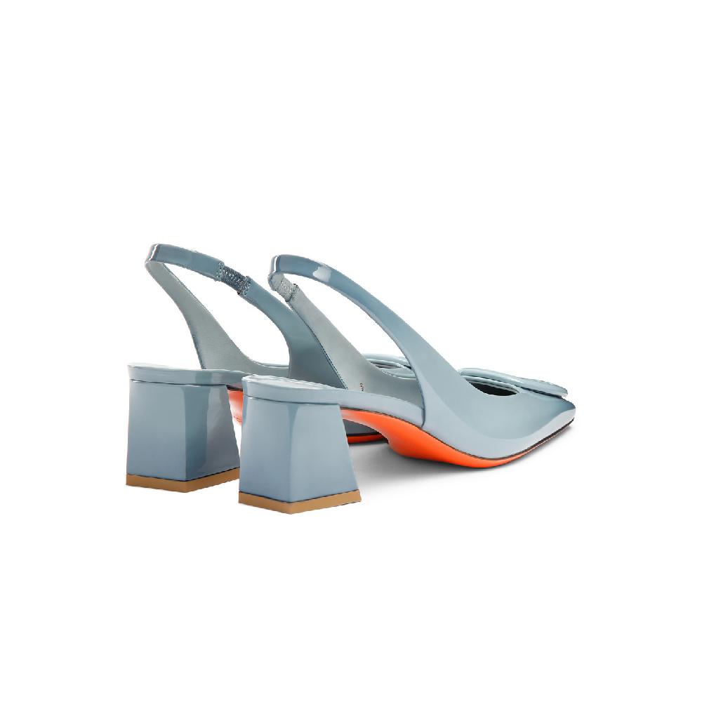 Santoni Slingback tacco medio da donna in vernice azzurra Vendita Economica