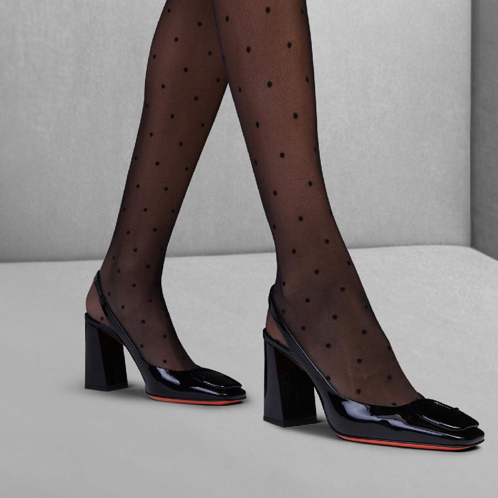 Santoni Slingback tacco alto da donna in vernice nera Saldi Di Fabbrica