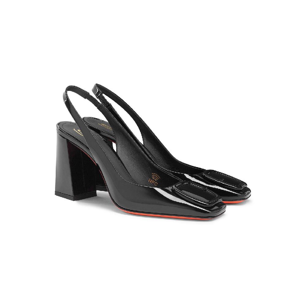 Santoni Slingback tacco alto da donna in vernice nera Saldi Di Fabbrica