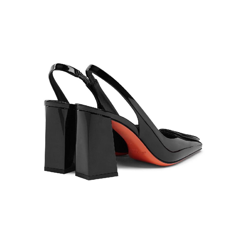 Santoni Slingback tacco alto da donna in vernice nera Saldi Di Fabbrica