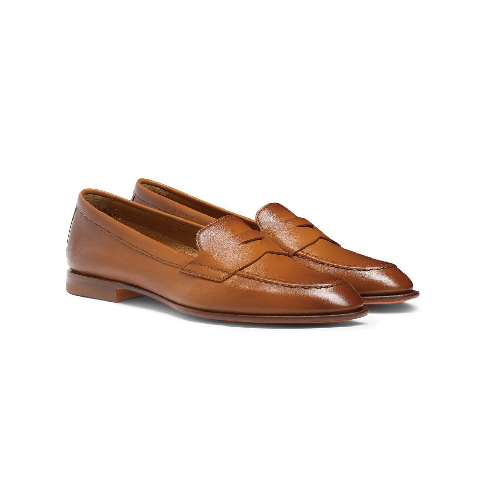 Santoni Mocassino penny da donna in pelle marrone In Saldo