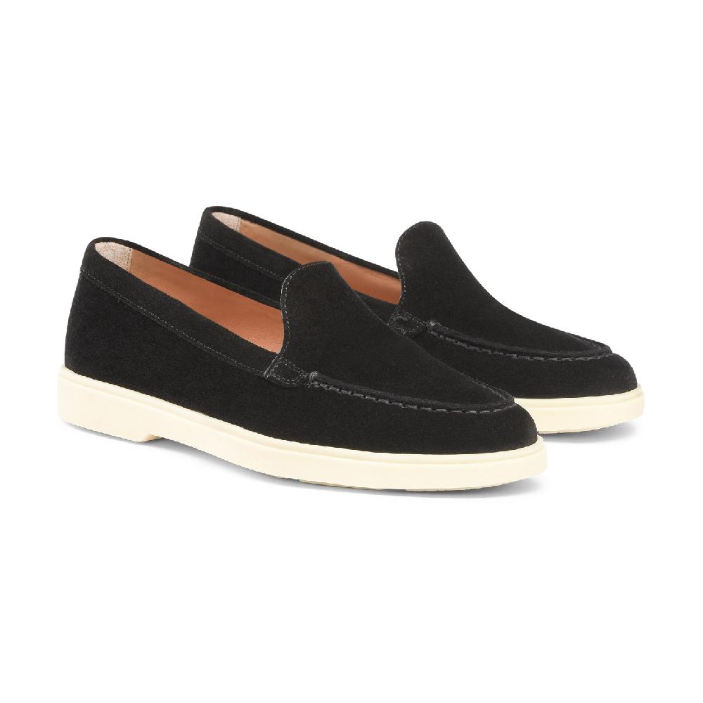 Santoni Mocassino da donna in suede nera Nuova