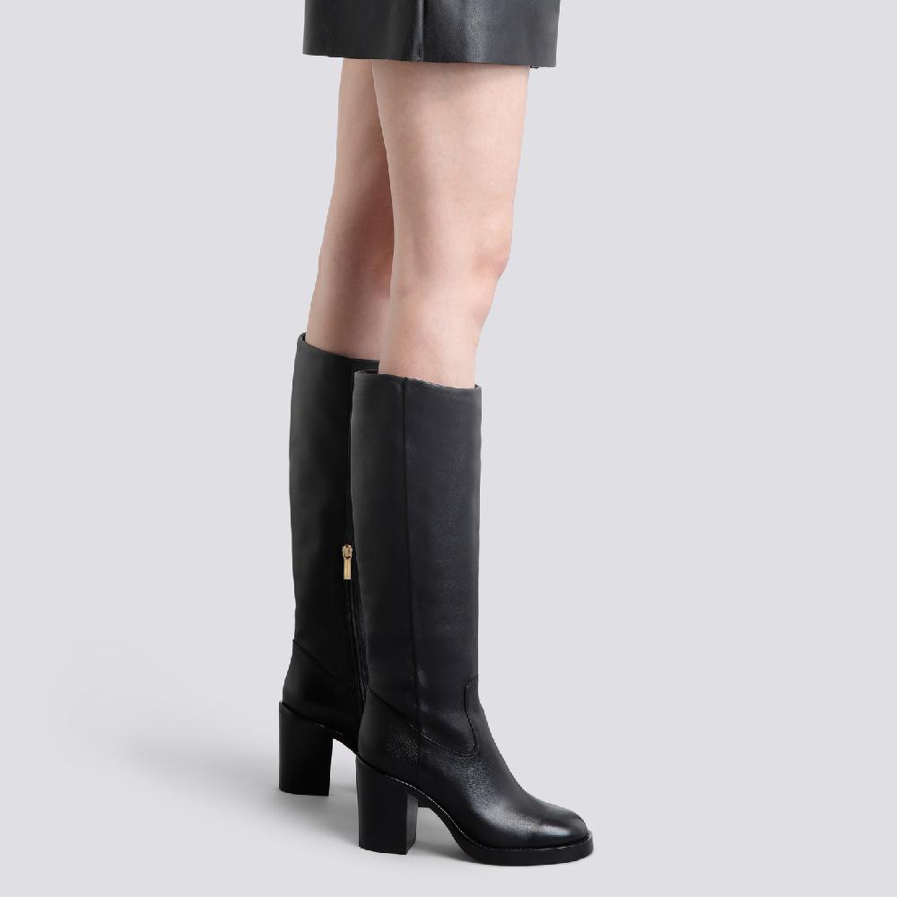 Santoni Stivale tacco alto da donna in pelle nera Italy
