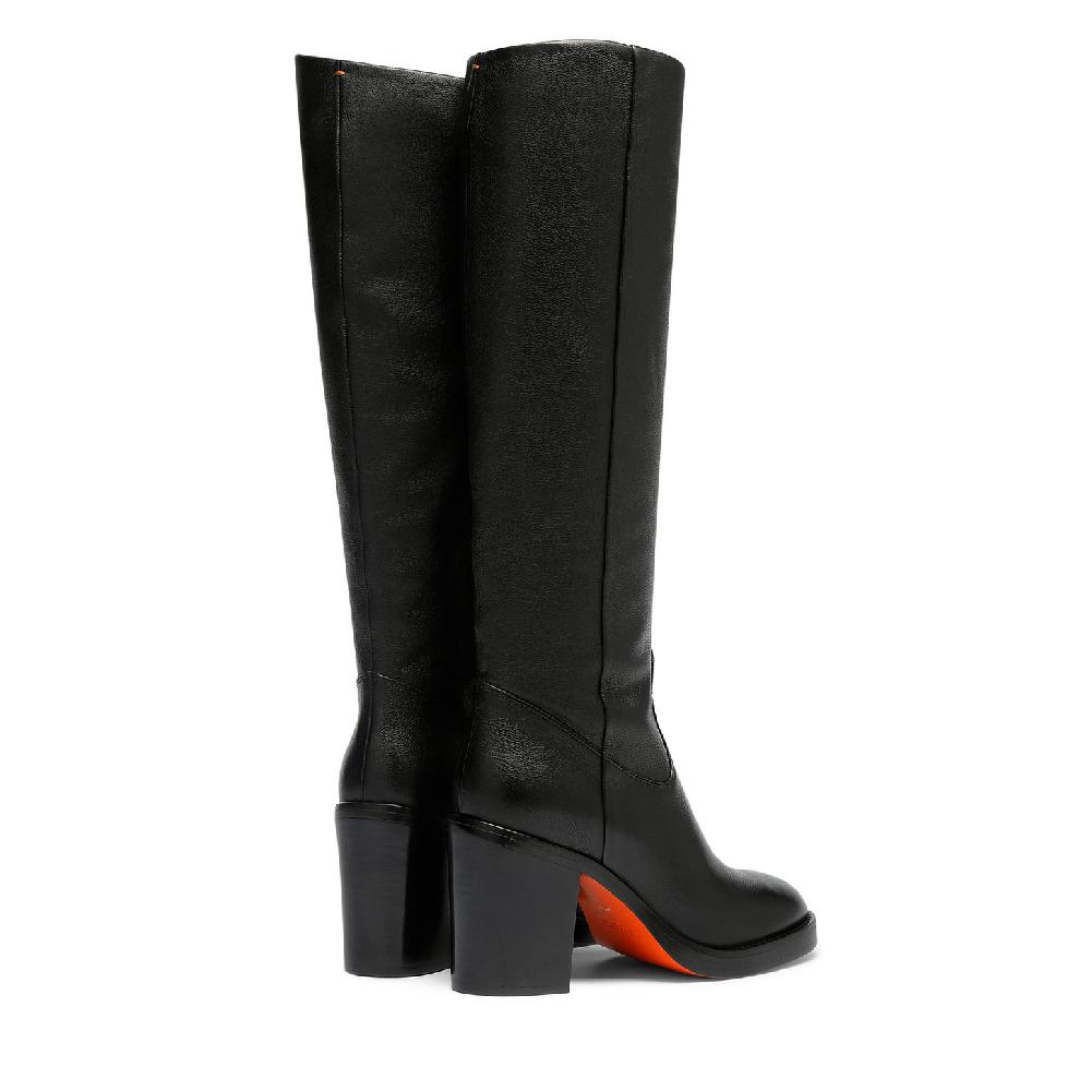 Santoni Stivale tacco alto da donna in pelle nera Italy
