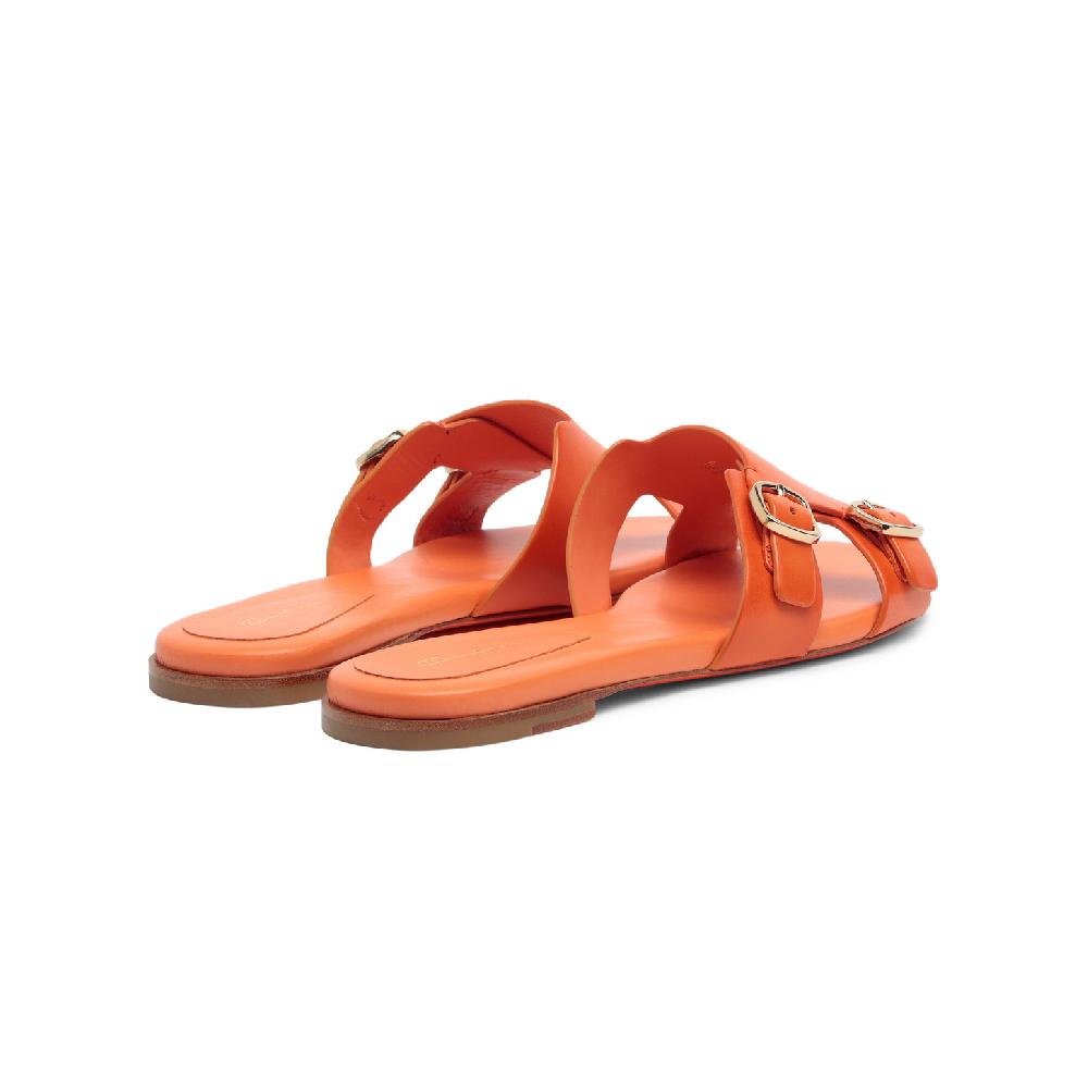 Santoni Sandalo slide con doppia fibbia in pelle arancione In Linea