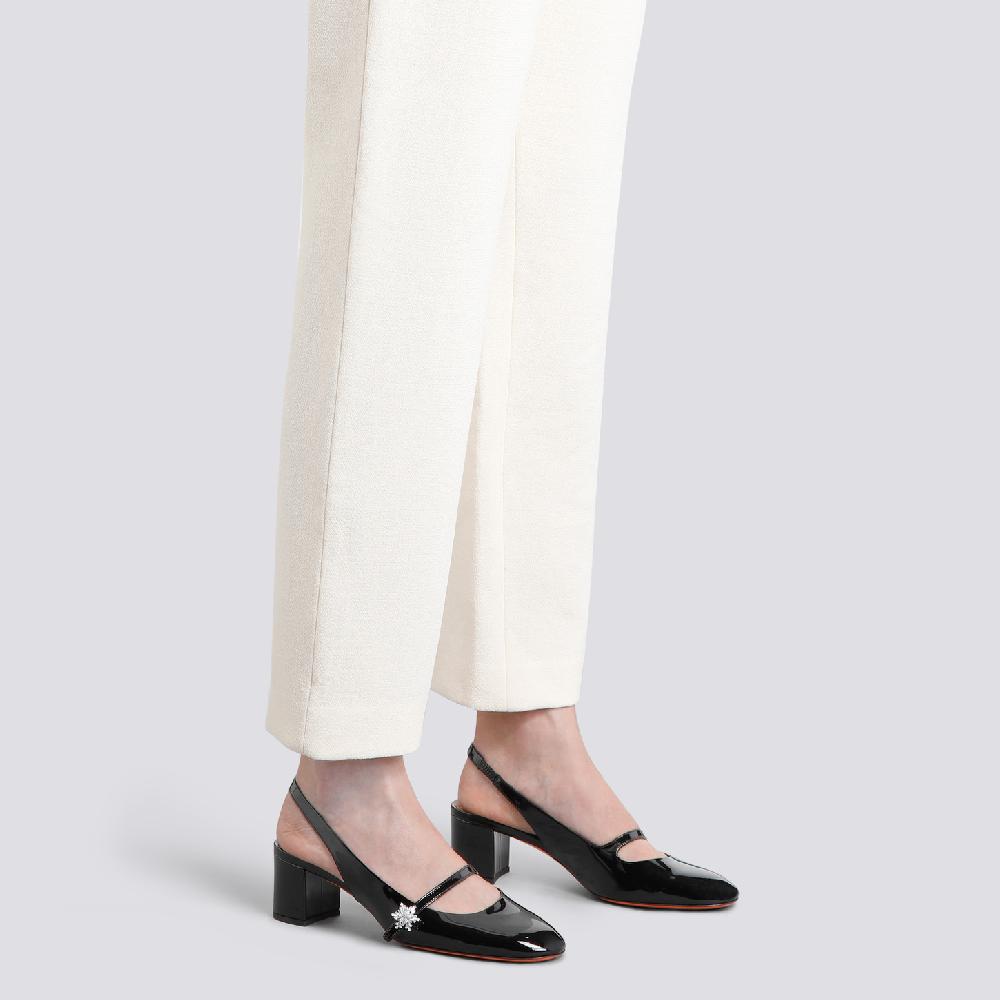 Santoni Slingback tacco basso da donna in vernice nera Nuovo
