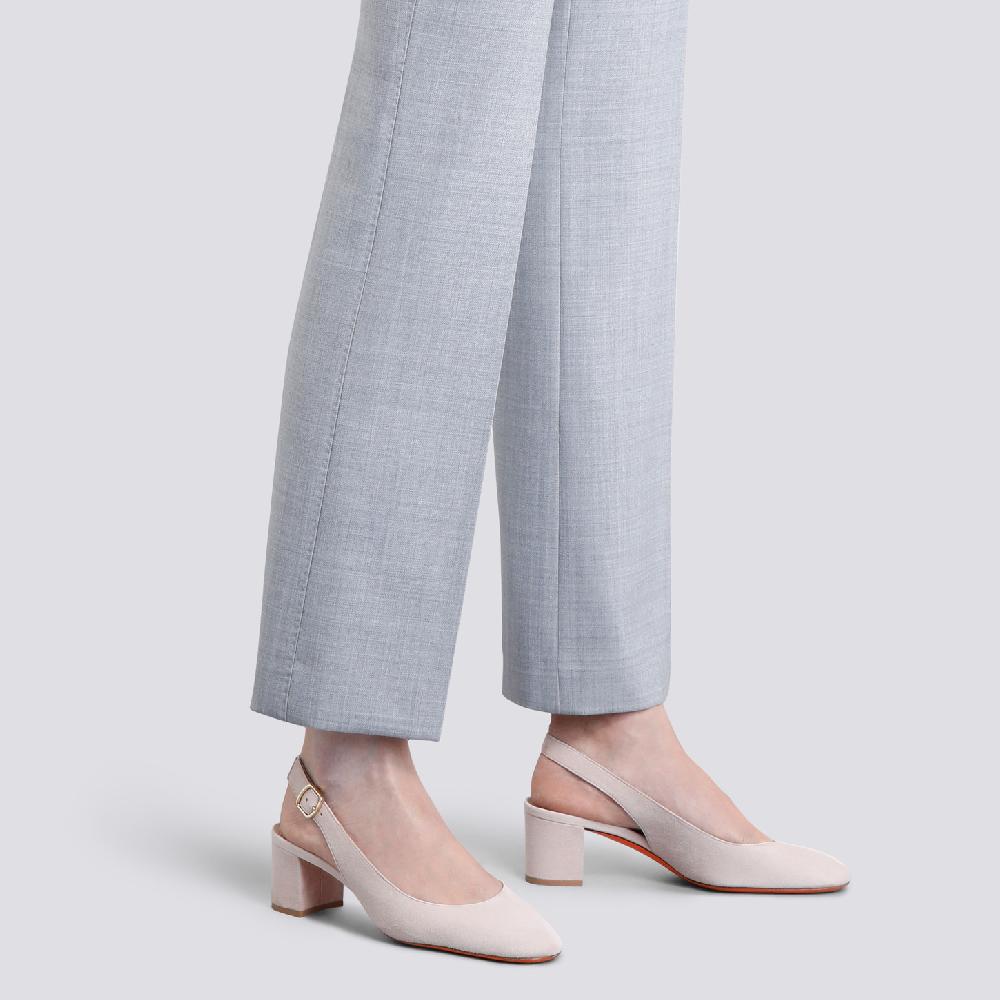 Santoni Slingback tacco basso da donna in suede rosa Promozione