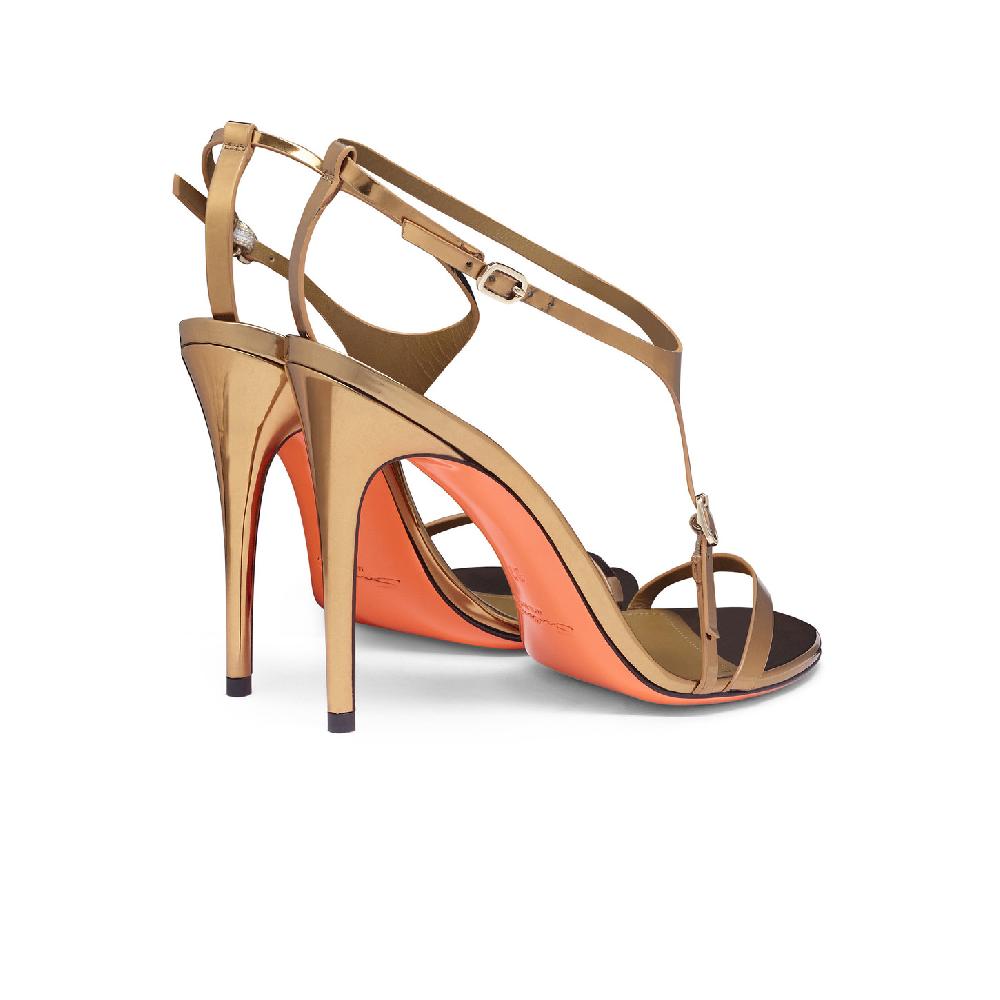 Santoni Sandalo tacco alto da donna in materiale specchiato oro Pezzi Unici