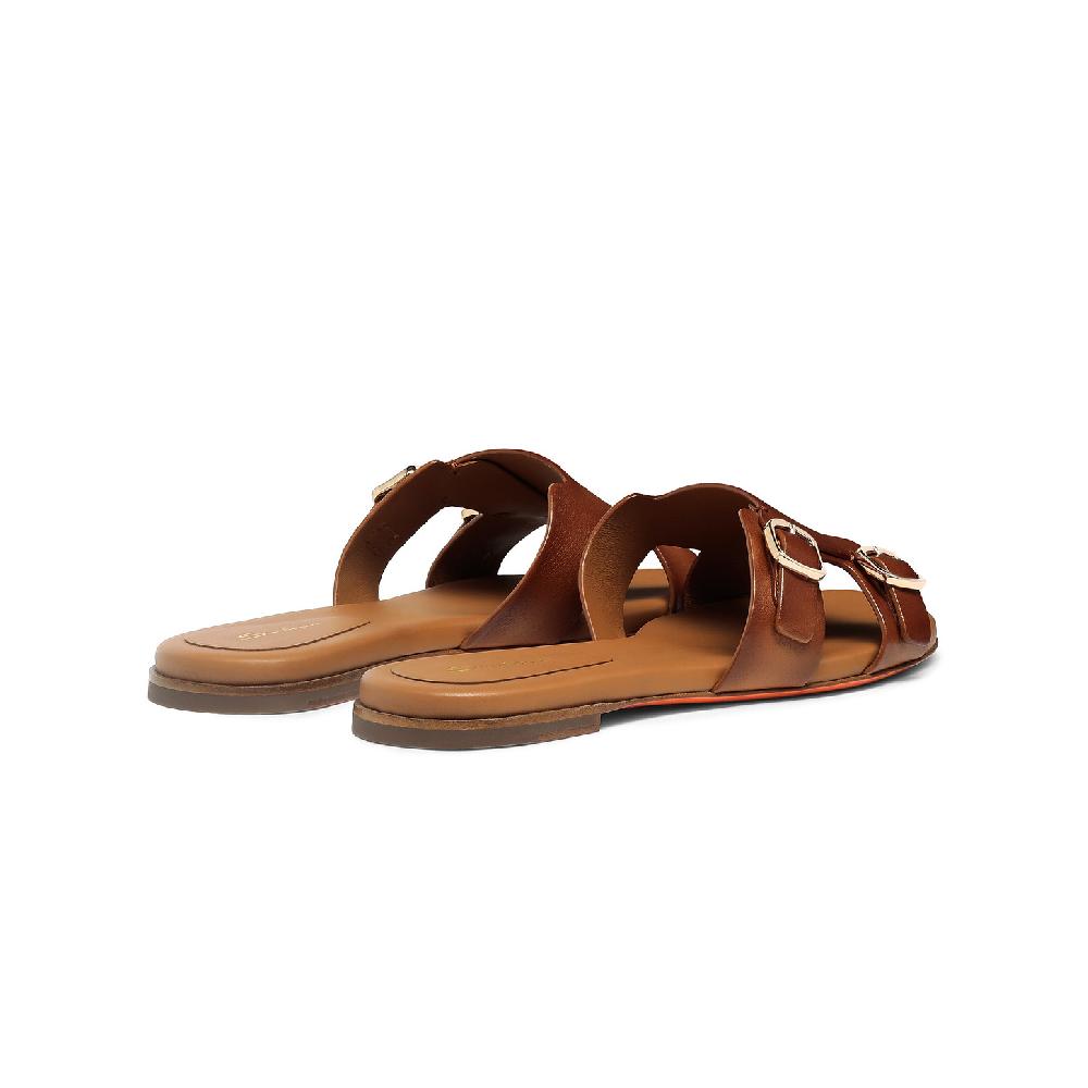 Santoni Sandalo slide Didi con doppia fibbia da donna in pelle marrone Qualità Garantita