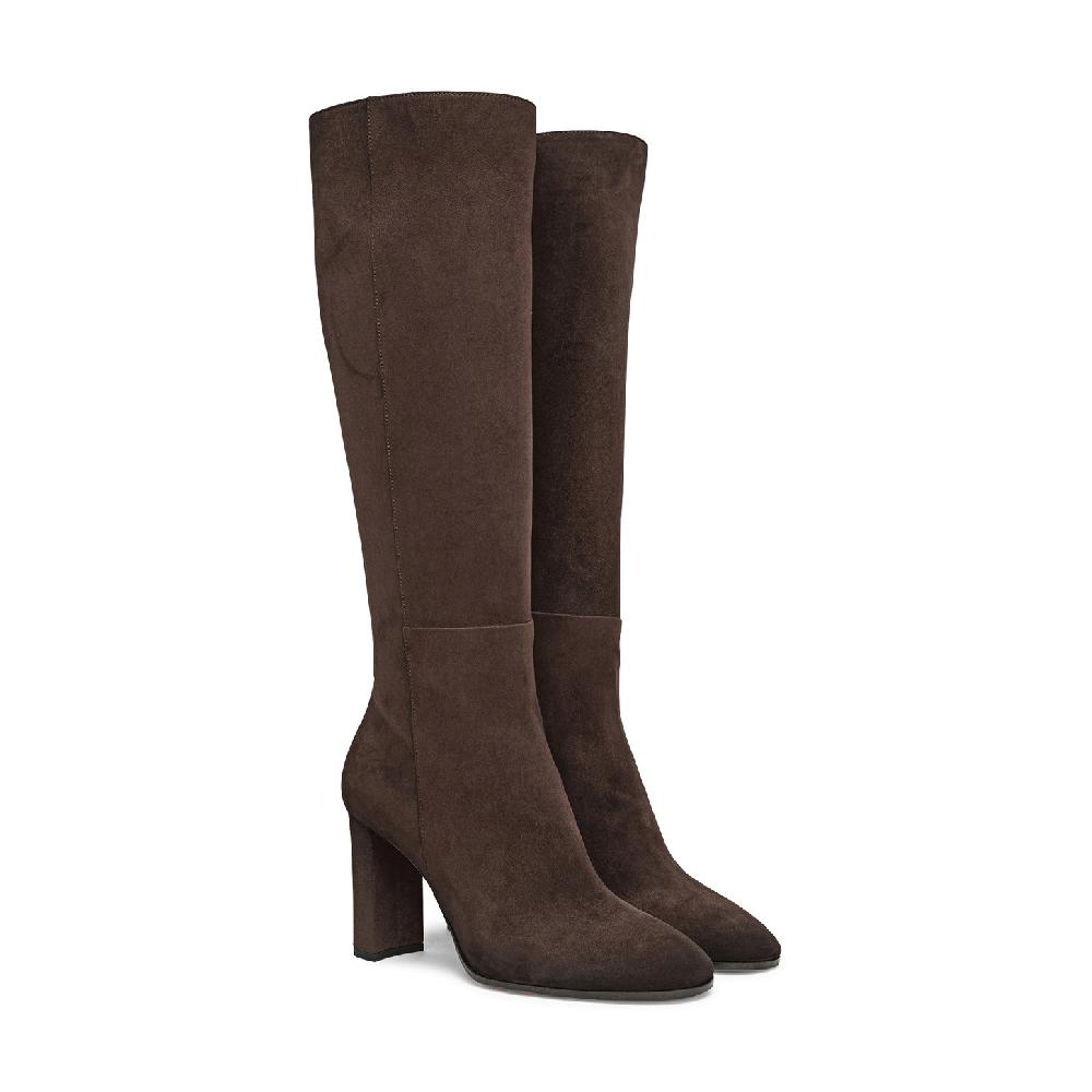 Santoni Stivale tacco alto da donna in suede testa di moro Fino Al -60%