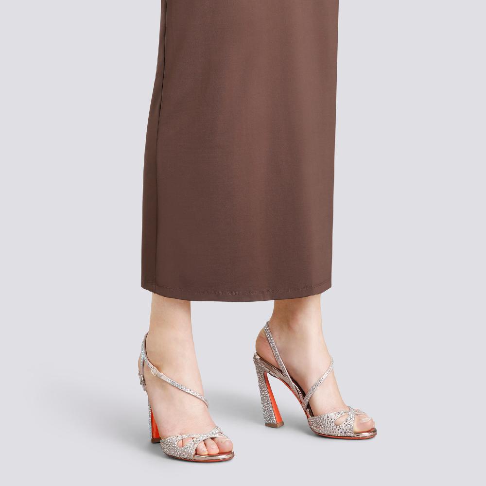 Santoni Sandalo tacco alto da donna in suede e strass rosa Prezzo Ridotto