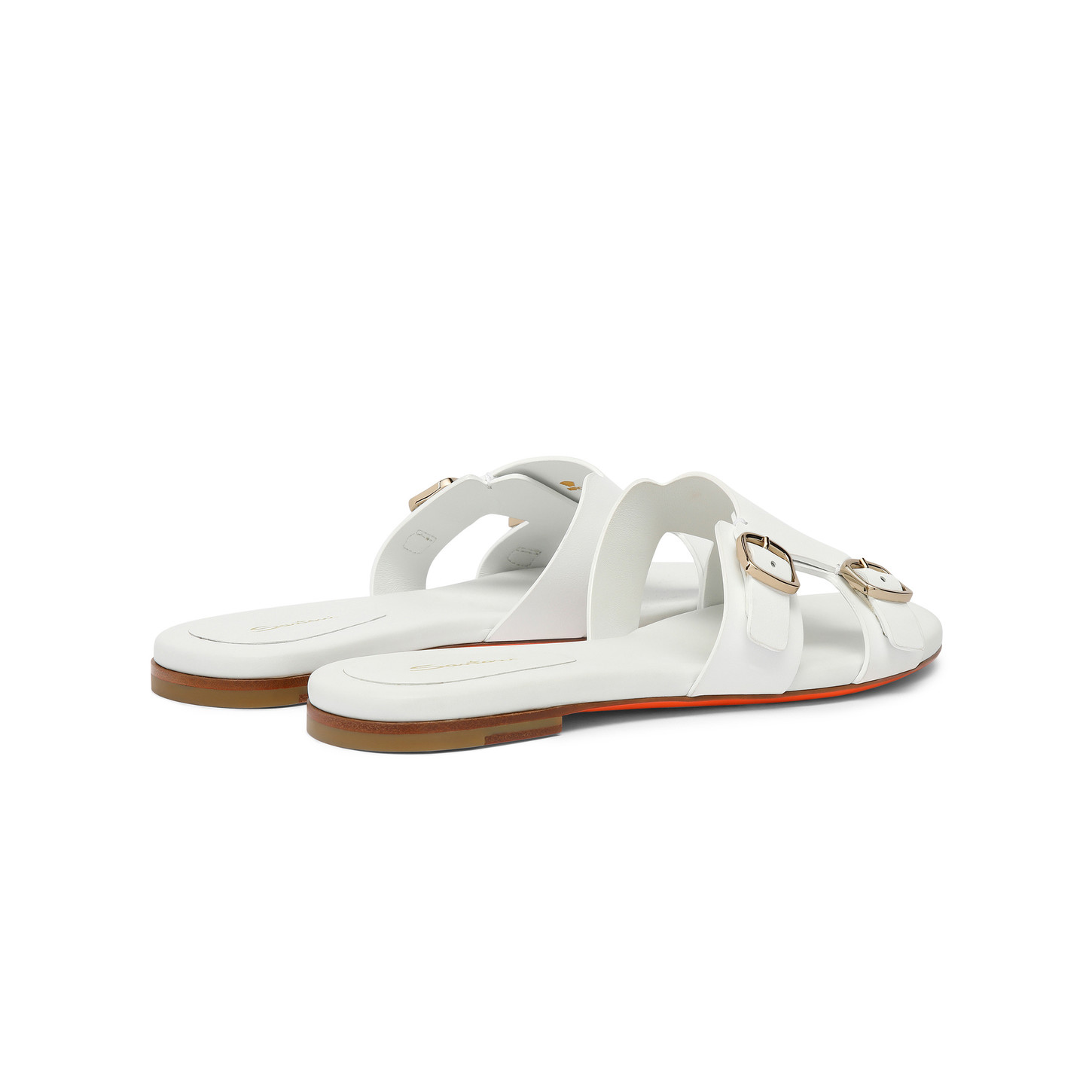 Santoni Sandalo slide Didi con doppia fibbia da donna in pelle bianca Sottocosto