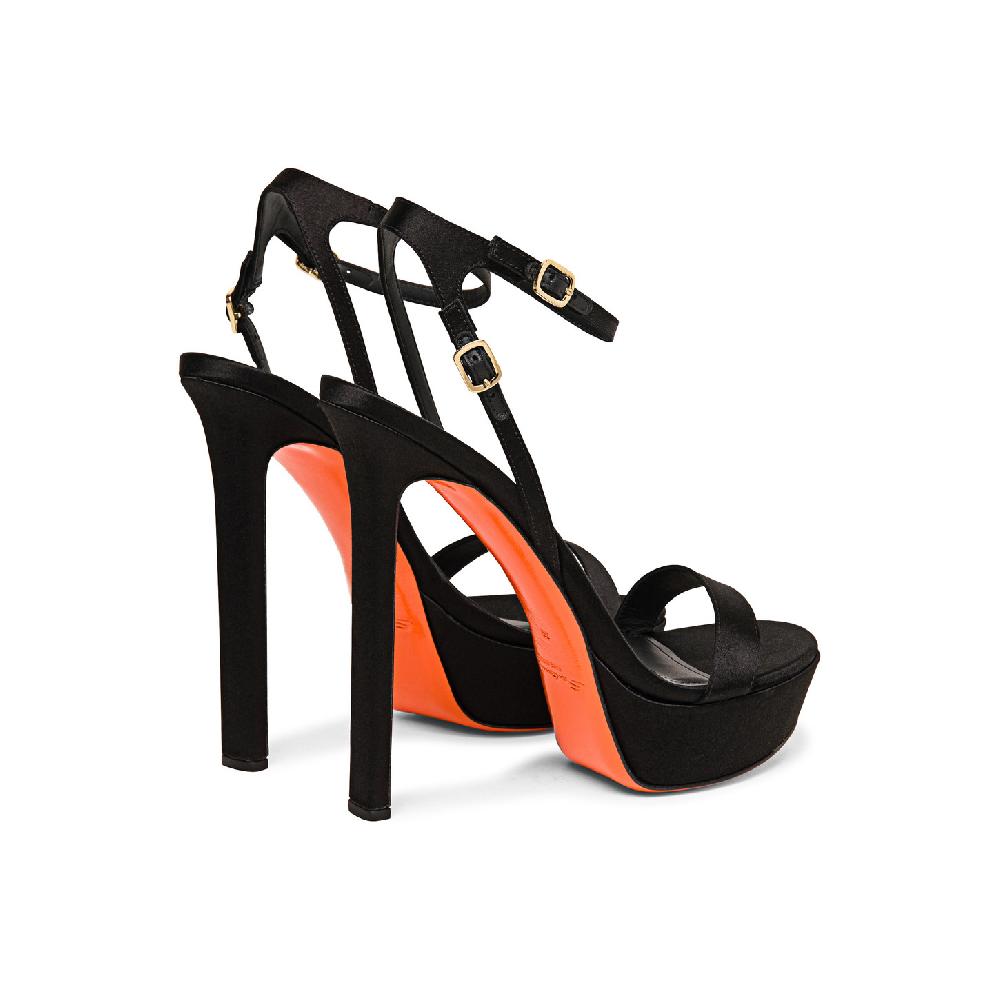 Santoni Sandalo tacco alto da donna in raso nero Novità