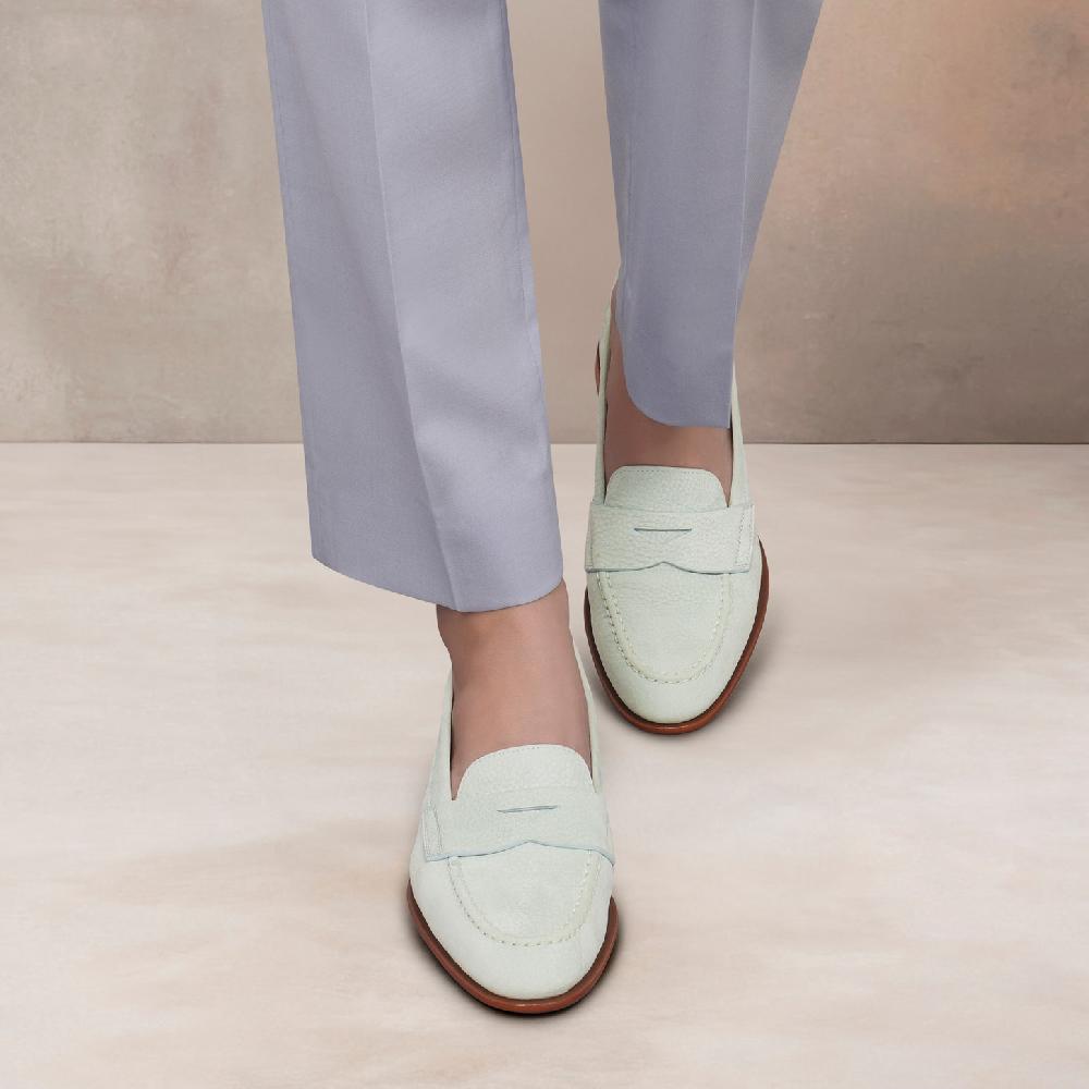 Santoni Mocassino penny da donna in nabuk azzurro Presa