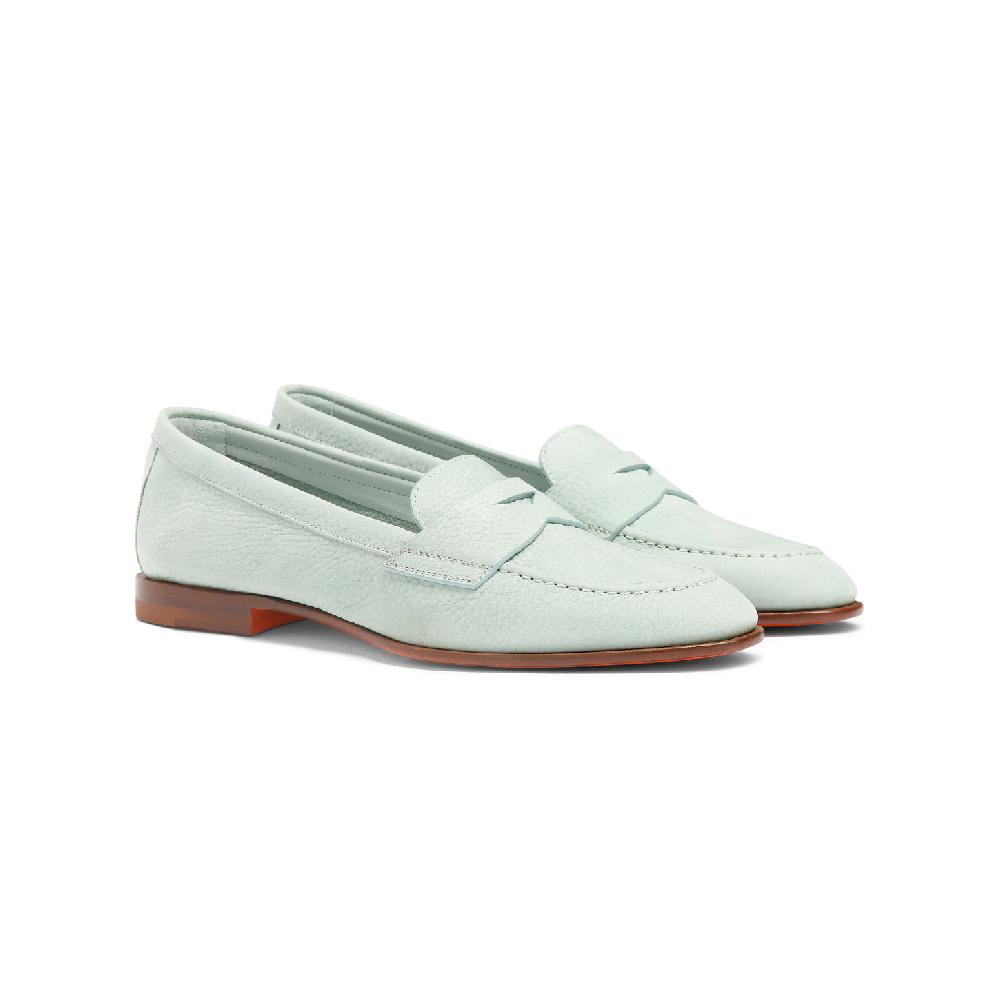 Santoni Mocassino penny da donna in nabuk azzurro Presa