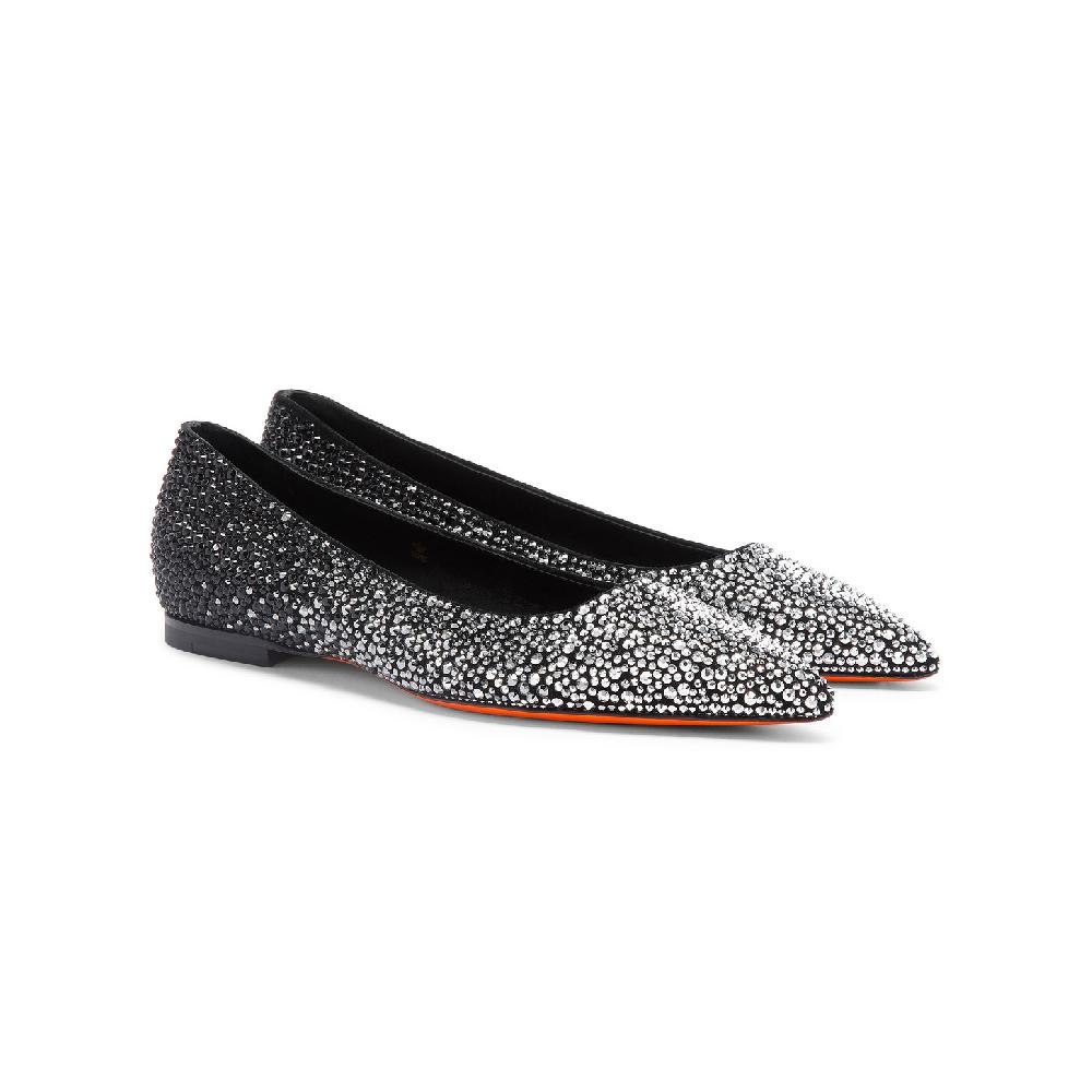 Santoni Ballerina da donna in suede e strass neri Economico