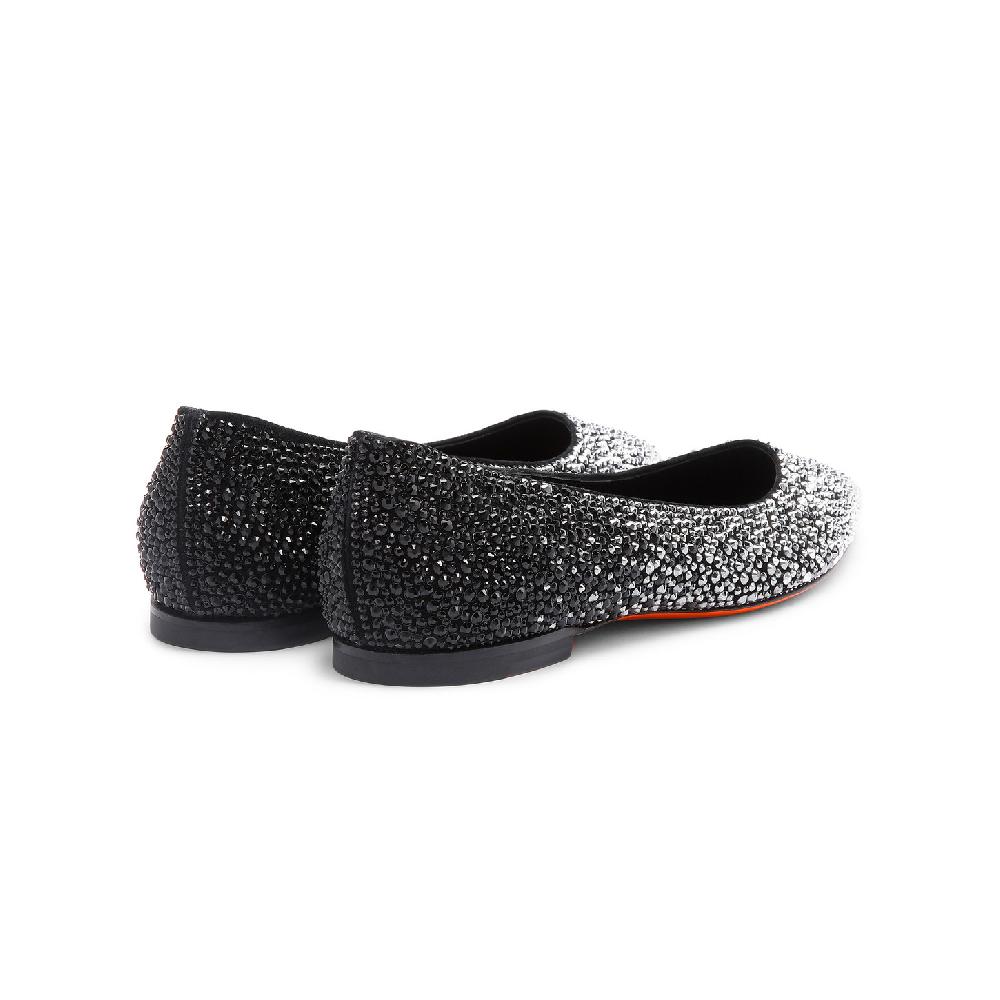 Santoni Ballerina da donna in suede e strass neri Economico