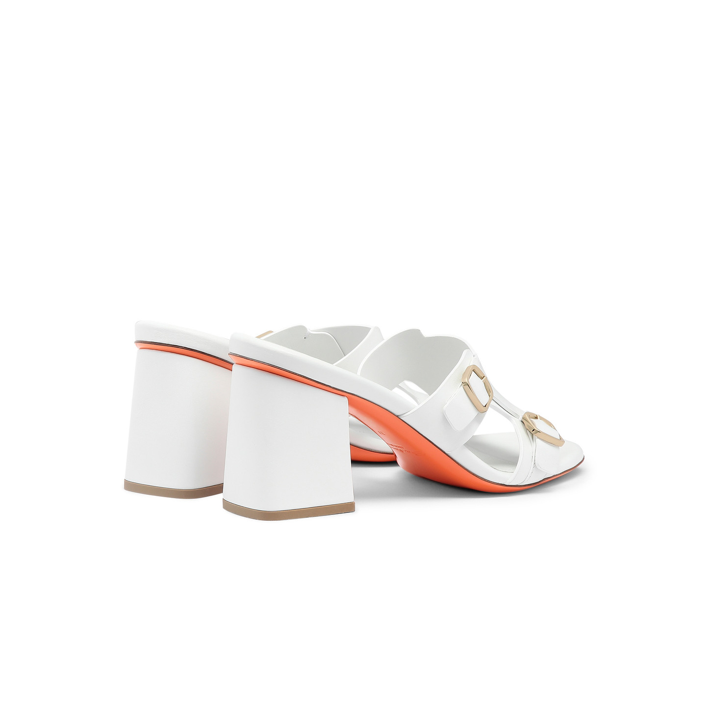 Santoni Sandalo doppia fibbia tacco medio da donna in pelle bianca Saldi